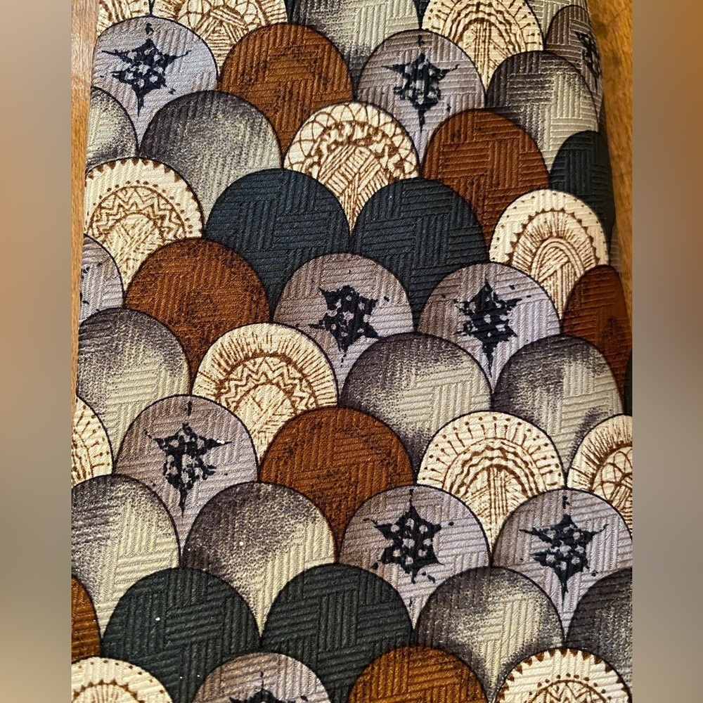 Pattinni Mens Geometric Silk Tie Necktie Brown Green Tan 58"